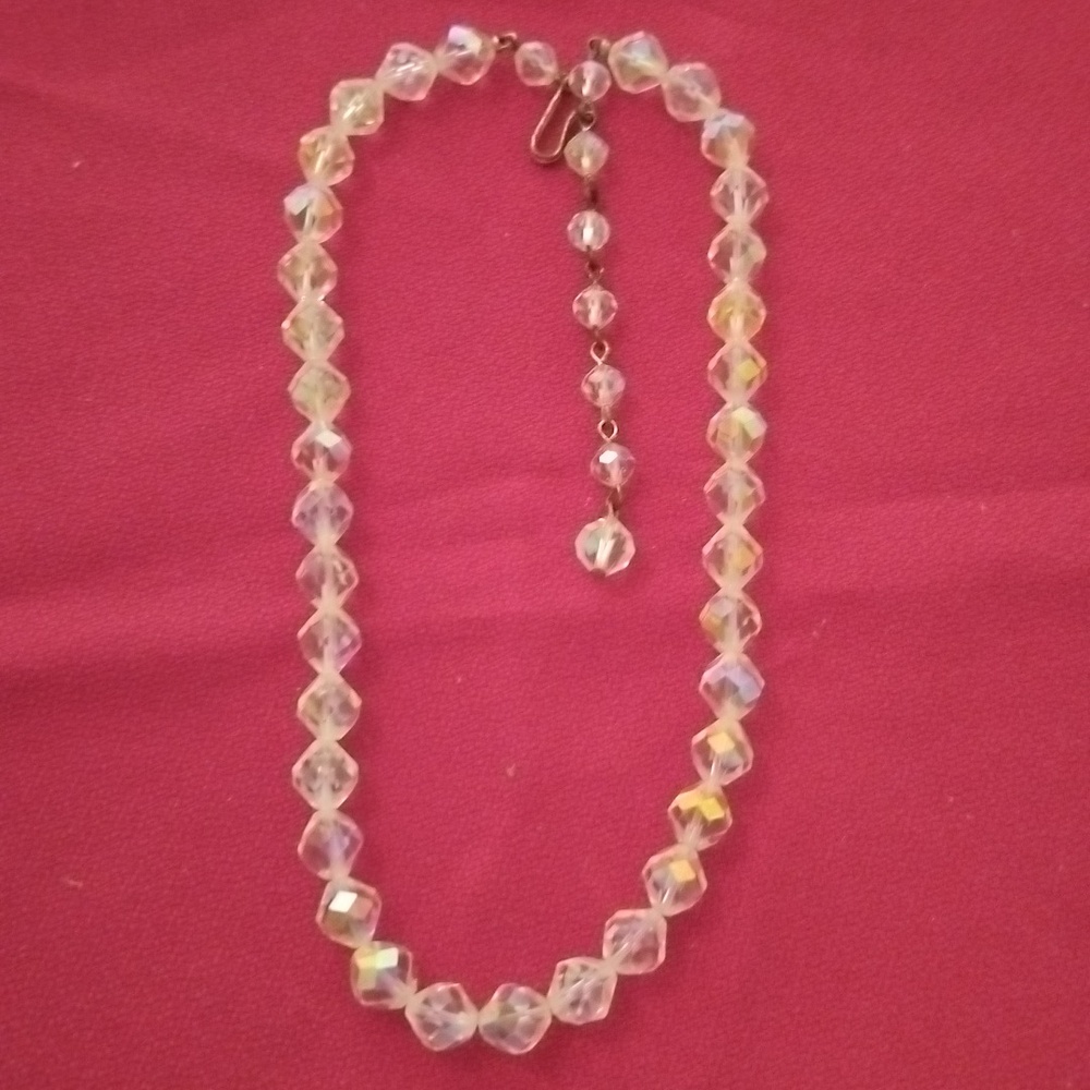 Vtg LOT of 2 AB Rock Crystal Chokers Double Strand and Single Strand - Picture 3 of 13